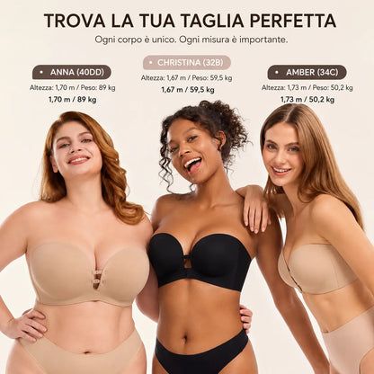 Reggiseno Invisibile Senza Spalline, Effetto Push-Up Antiscivolo