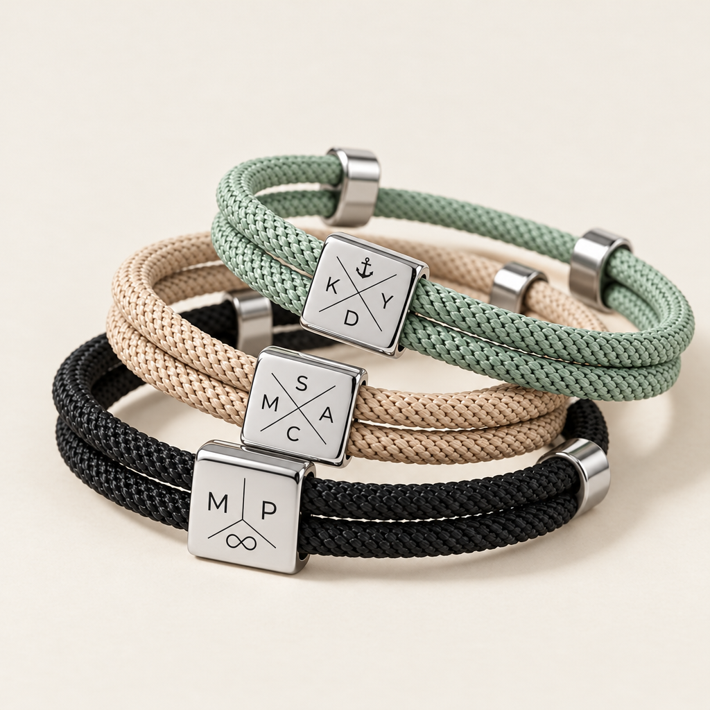 Bracciali con targhetta in acciaio lucido incisa
