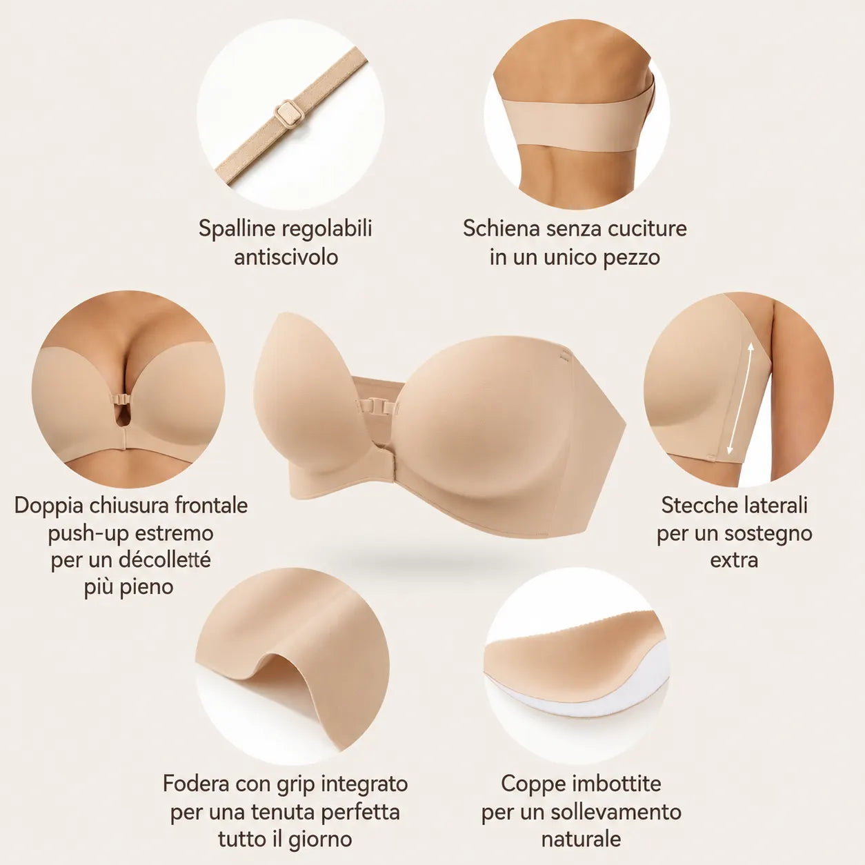 Reggiseno Invisibile Senza Spalline, Effetto Push-Up Antiscivolo