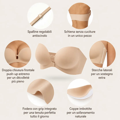 Reggiseno Invisibile Senza Spalline, Effetto Push-Up Antiscivolo
