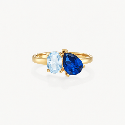 Anello Colore degli Occhi – oro con pietre azzurra e blu