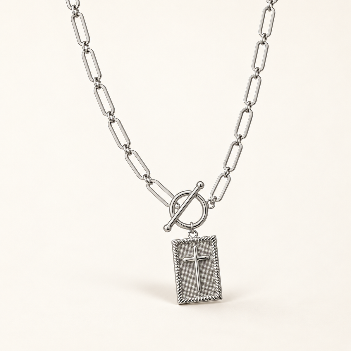 Collana Croce Paperclip finitura argento