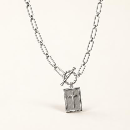 Collana Croce Paperclip finitura argento