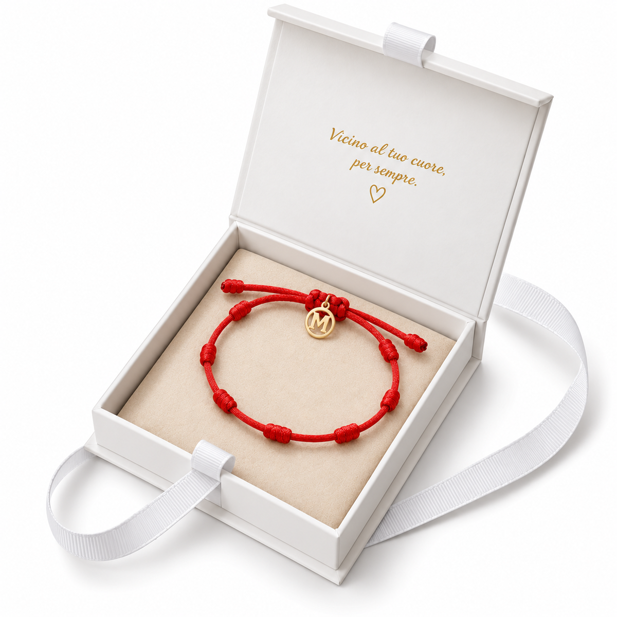 Bracciale rosso 7 nodi con iniziale