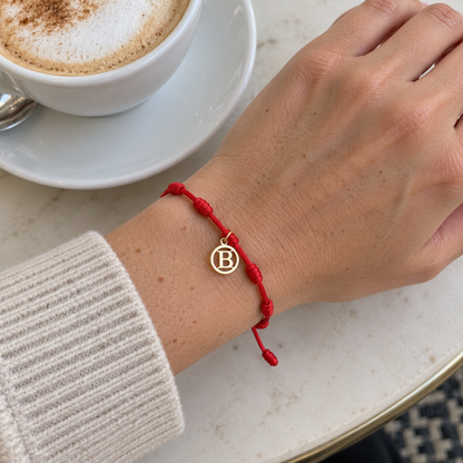 Bracciale Rosso 7 Nodi — Iniziale B