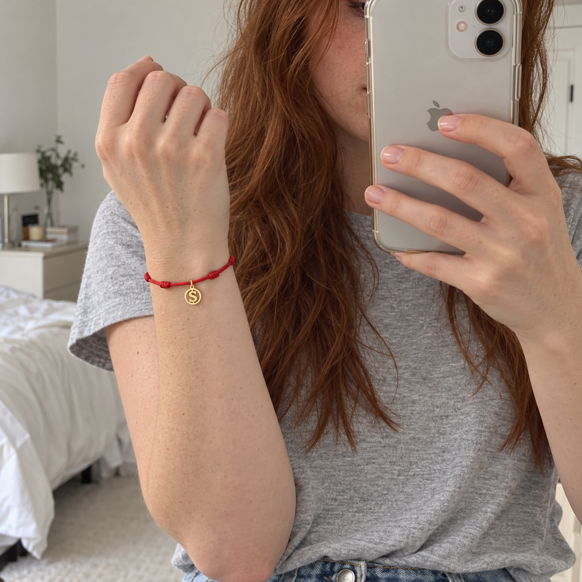 Bracciale Rosso 7 Nodi — Iniziale S