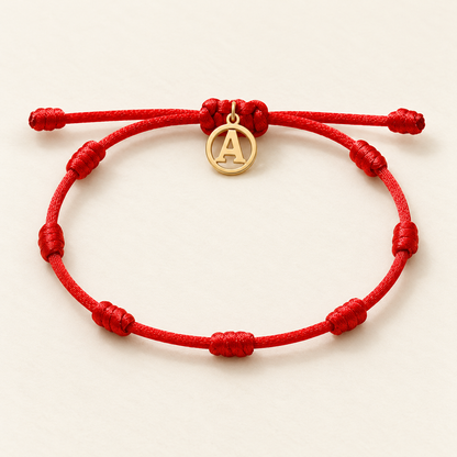 Bracciale Rosso 7 Nodi — Iniziale A