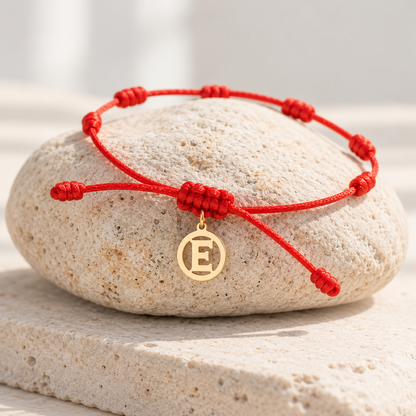 Bracciale Rosso 7 Nodi — Iniziale E