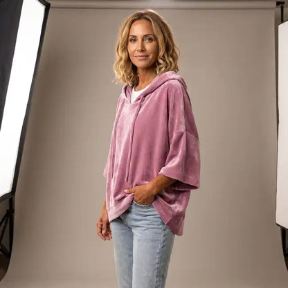 Pull-Poncho in Velluto Oversize con Cappuccio